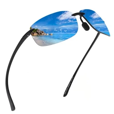 Imagen de JIM HALO Gafas de Sol Deportivas Polarizadas para Hombres y Mujeres TR90 Marco Sin Montura Correr, Pescar, Andar en Bicicleta Azul Espejo