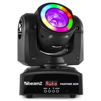 Imagen de BeamZ Panther 60R Cabeza móvil RGBW con anillo LED RGB, 60 vatios, iluminación de escenario, DMX, sistema al ritmo la música, para DJ Color negro