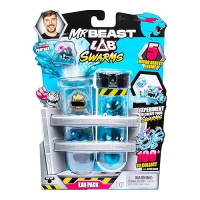 Imagen de MrBeast Lab Swarms Pack, experimenta añadiendo agua, agitando tubo de ensayo y revelando 5 unidades personajes coleccionables 1 pulgada, más 100 para coleccionar, busca la edición