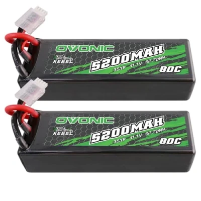 Imagen de OVONIC 3S Lipo RC Batería de polímero litio (80 C, 5200 mAh, 11,1 V, con conector EC5, 2 unidades)