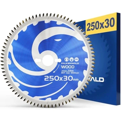 Imagen de FALKENWALD ® hoja de sierra para madera 250 x 30 mm, corte fino gracias a 80 dientes HM, compatible con Bosch GTS 10 XC, PTS y Metabo KGS 254 M, circular mm