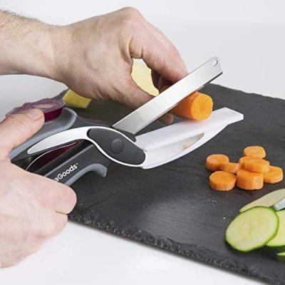 Imagen de InnovaGoods® Tijera Cuchillo 2 en 1, Cortador de Verdura, Cuchillos Cocina, Tijeras Juegos Utensilios con Mini Tabla Cortar Integrada