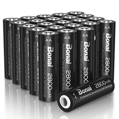 Imagen de Pilas Recargables AA, BONAI Alta Capacidad 2800mAh AA 1.2V Ni MH de Recargable, 1200 Ciclos, Precargadas Recargables, Baja Autodescarga (24 Piezas)