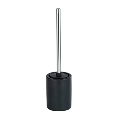 Imagen de WENKO Set para Inodoro de cerámica Laviano, Color Negro Mate, portaescobillas pie y escobilla con Cabezal Silicona reemplazable, Efecto Antiadherente una Limpieza higiénica, Ø 9,7 x 39 cm