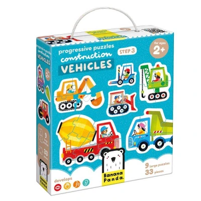 Imagen de 9 puzzles progresivos vehículos de construcción 33 pzas Banana Panda