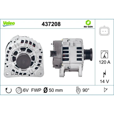 Imagen de VALEO 437208 Alternador 14V 120A RENAULT: LAGUNA 2 Grandtour, TRAFIC Kasten, MASTER OPEL: Vivaro A Furgón, Combi norauto, oscaro,