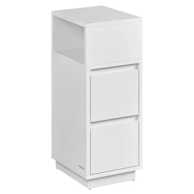 Imagen de VASAGLE Mesita de Noche Estrecha, Mesa Auxiliar con 2 Cajones y Compartimento Abierto, Encajable a la Izquierda o Derecha, Dormitorio, Salón, Blanco Nube LET656W01