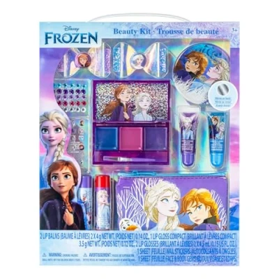 Imagen de Disney Frozen Townley Girl Set de maquillaje cosmético para niñas con clips, brillo labios, pegatinas uñas, bálsamo labial, gemas uñas y espejo