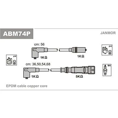 Imagen de JANMOR ABM74P Juego de Cables Encendido SKODA: Octavia I Hatchback, 1 Combi