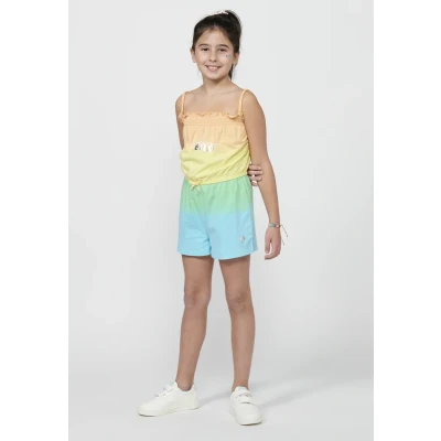 Imagen de Vestido mono de tirantes Algodón con Estampado delantero y Ajustado en la cintura goma elástica Tela colores degradados Color Multicolor para Niña