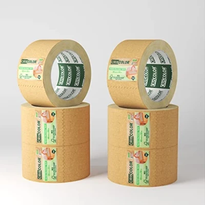 Imagen de Criscolor Cinta Adhesiva de embalaje Ecológica Papel Eficiente y Reciclable Empaquetado Seguro Resistente. (48mm x 50m 6 Rollos)