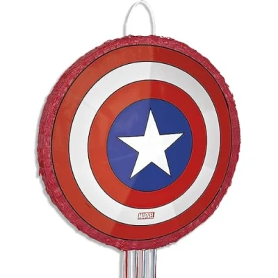 Imagen de Unique Captain Shield 3D Pinata Cardstock 1 Pc. Marvel capitán américa Piñata Escudo Unidad, Color (66377)
