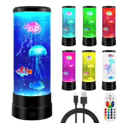 Imagen de BORDEAG lámpara de medusas, lava, redonda para acuario, medusas con 17 modos cambio color, mando a distancia, lava luz ambiente, nocturna,