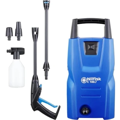 Imagen de Nilfisk Hidrolimpiadora de Alta Presión C 100 Bares Mini Limpiadora + Pulverizador Espuma para Jardín, Patios y Coches (1400 W)