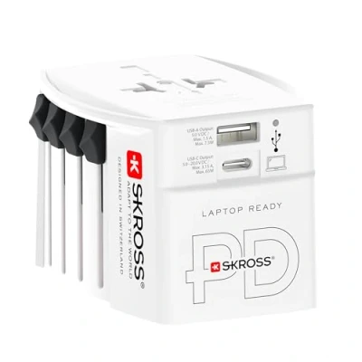 Imagen de SKROSS MUV USB AC65PD con Cable C (160 cm) Adaptador de Viaje Universal 2 Pines + 1 x y 65 W Voltaje Potencia: 100 V 250 W/250 625 para portátiles, tabletas