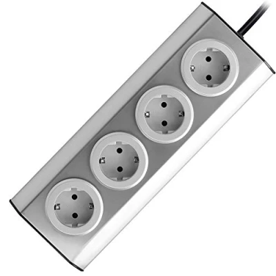 Imagen de ORNO FS 2(GS) 4 Enchufes Cocina Montaje En Superficie de 45 3680W para Cocina, Oficina y Encimera, Color Plateado (4 Compartimentos + Cable)