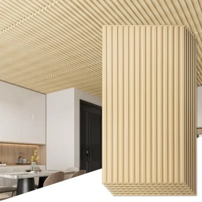 Imagen de Art3d 12 piezas 3D paneles de pared PVC azulejos techo listones diseño decoración la interior 120x60 cm (2x4 FT) decorativo suspendido roble 8,8 ㎡