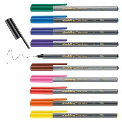 Imagen de edding 55 rotulador de punta fina set 10 colores brillantes 0,3 mm color para escribir, dibujar, subrayar niños y adultos, en el colegio, la oficina o casa
