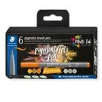 Imagen de STAEDTLER Brush Pen Pigment Arts, &quot;Greys &amp; Caramels&quot;, Premium Dibujo, Punta de pincel para ancho línea variable, impermeable, 6 rotuladores en colores surtidos estuche cartón, 371 C6 4