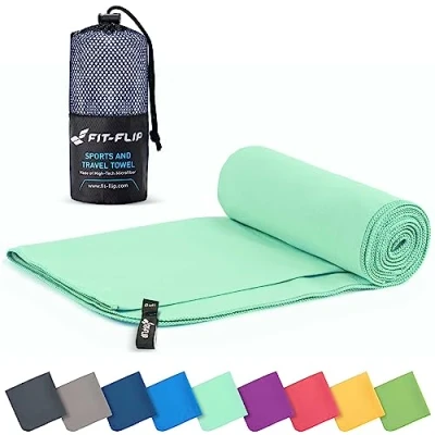 Imagen de Fit Flip Toalla Microfibra Gimnasio compacta, Ultraligera y de Secado rápido Playa Grande Natacion Toallas microfibras para Gym, Viaje Piscina (70x140cm Turquesa)