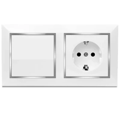 Imagen de Enchufe de Schuko con Interruptor, Pared, Toma Corriente Doble, y Interruptor para Montaje en Superficie, 10AX,16A,250V, Ideal el Hogar la Oficina
