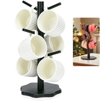 Imagen de Euqvunn Soporte Tazas, Tazas Cafe, Mug Tree de Cafe con Base Engrosada, Arbol Taza, para Madera, Taza Cocina Mesa(Negro)