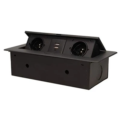Imagen de Orno Regleta de enchufes retráctiles con 2 Tomas 230 V + USB, Color Negro