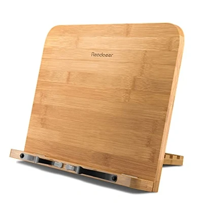 Imagen de READAEER Atril para libros de cocina, soporte plegable bambú con 6 alturas ajustables