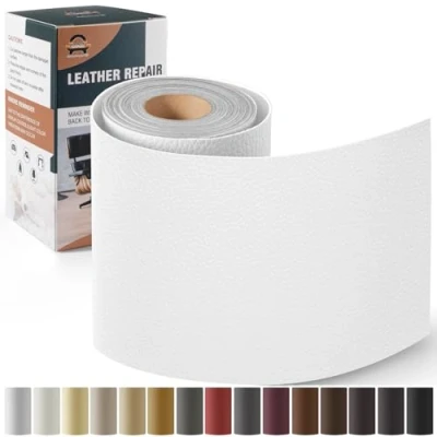 Imagen de Kit de Reparación Cuero para Muebles, Parche Autoadhesivo 10x160 cm, Adhesivo Tapizar Asientos Automóviles, Sofás, Barcos, Sofás Sillas Blanco