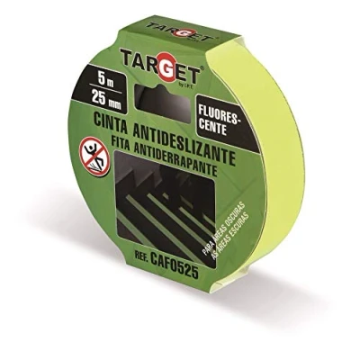 Imagen de TARGET CAF0525 Cinta Antideslizante 5m X 25mm Fluorescente Advertencia Seguridad Alta visibilidad Áreas oscuras