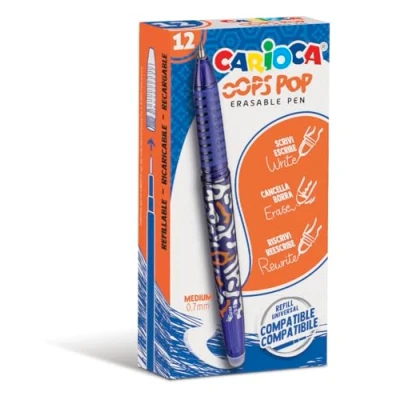 Imagen de Carioca bolígrafos borrables Oops Pop azul Caja de 12 recargables con tinta termosensible piezas
