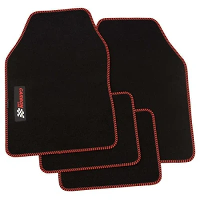 Imagen de PETEX Alfombrillas universales de Carbono para Coche, 4 Unidades, Color Negro y Rojo