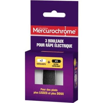 Imagen de MERCUROCROME rodillos para Rallador Eléctrico 3 unidades 2 exfoliantes 1 rollo extra exfoliante Elimina la piel muerta, el cuerno y los callos Cuidado de pies