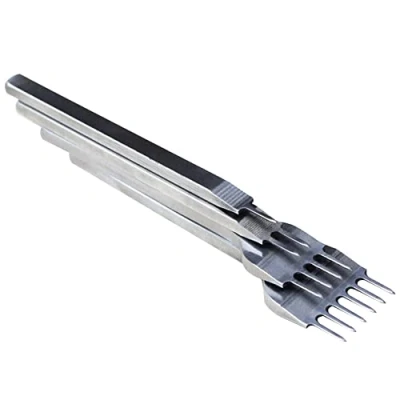Imagen de 4mm 1246 Tenedor Metal Diamante Cuero Artesanía Perforación Agujeros Punzones Costura Cordones Perforar Coser Herramientas Set de