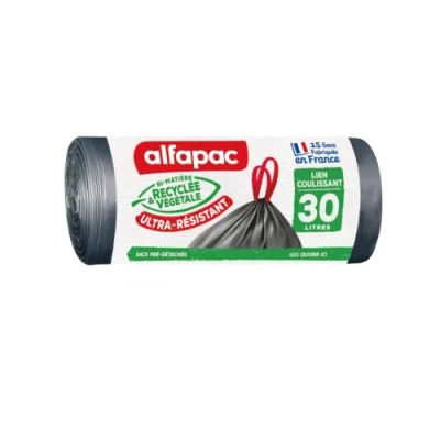 Imagen de Alfapac 15 bolsas 30L de enlace deslizante ultrarresistente fabricadas en Francia Bimaterial reciclado y vegetal