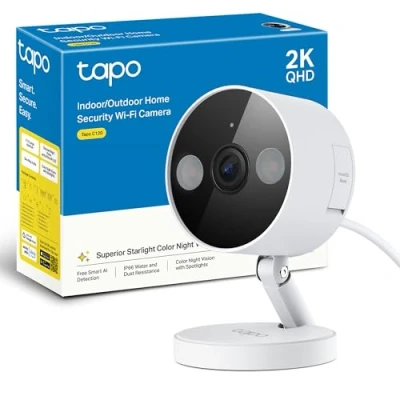 Imagen de Tapo C120 2K 4MP Cámara de vigilancia para Interior y Exterior, Base magnética,focos duales, Admite tarjeta SD hasta 512 GB, IP66, Compatible con Alexa Google Assistant