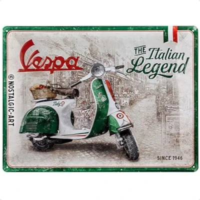 Imagen de Nostalgic Art Cartel de chapa retro Vespa Italian Legend Idea regalo para los aficionados a las scooters, metálico, Diseño vintage, 30 x 40 cm