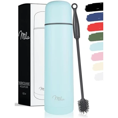 Imagen de Milu Termo de café 500ml, 750ml, 1l Botella térmica aislada, Frasco Vacío Acero Inoxidable, Sin BPA Doble Pared Aislamiento al Vacio 100% a prueba fugas (Azul claro, 1000 ml)