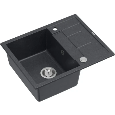 Imagen de QUADRON fregadero de cocina negro granito tamaño 62 x 50 22 cm, color: y acero MORGAN 116 un seno con escurridor empotrado orificio para grifo