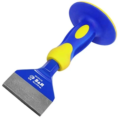 Imagen de S&amp;R Cincel Albañil Pala 76 x 216 mm con Protector Mano. Cortafrio Ladrillos Azulejos Baldosas Piedra Hórmigón HRC 52 58