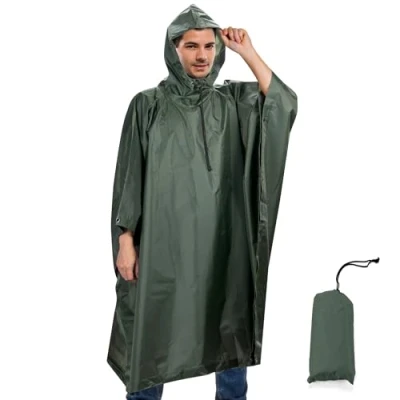 Imagen de Sensong Poncho de Lluvia Impermeable 3 en 1 Chubasquero con Capucha Reutilizable Multifuncional Toldo Manta Estera Camping Ligero para Hombre Mujer Trekking Verde Hhierba