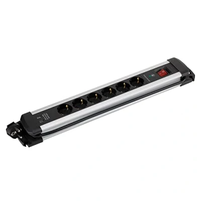 Imagen de SIMON Enchufe Múltiple Extrapower, Regleta de Plano, Ladrón Enchufes con Interruptor, 6 Tomas 16A 250V + 2 USB A, Protección Sobretensiones y Cable 1.5M, Aluminio Negro