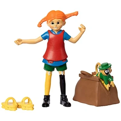 Imagen de Pippi Longstocking Toys Juego de muñeca Juguete Figura acción, + Mono Mr. Nilsson con Maleta Dinero Zapatos Cepillo para Fregar, Accesorios muñecas, 80 mm Alto, a