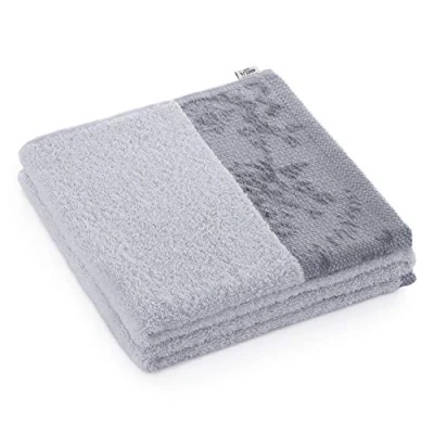 Imagen de AmeliaHome Toalla de Ducha 100% algodón, Cenefa, 70 x 140 cm, Mano, Color Plateado, 500 g/m²
