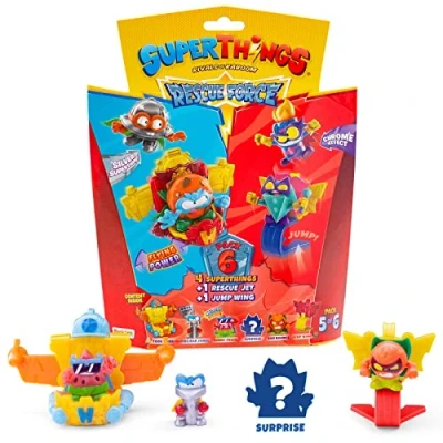 Imagen de Rivals of Kaboom 8431618019627 Superthings Serie Rescue Force, Este Pack Incluye 4 Figuras coleccionables (1 capitán Plateado Sorpresa y un SuperThing con Efecto Cromado) + 1 Jet Jump Wing