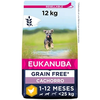 Imagen de EUKANUBA Grain Free, Alimento para Cachorros de Razas Pequeñas y Medianas, Rico en Pollo, 12kg