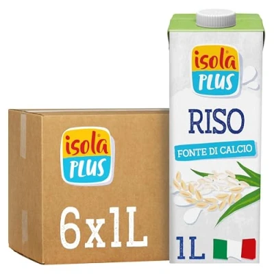 Imagen de ISOLA PLUS Pack de 6 Unidades 1 L Bebida Vegetal Arroz con Calcio, Sin Azúcar Añadido y Gluten, Apto para Veganos, Optima Tomar Sola, Café o en Batidos