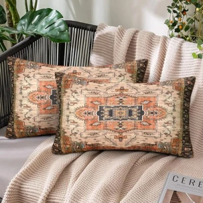 Imagen de Chicamy Funda Cojin Etnico 30x50cm Juego de 2 Cojines Lino Decorativos para Sofa Mandala Flor Almohada Boho Cojín Rectangular Sofá Hogar Sala Estar Dormitorio Decoración