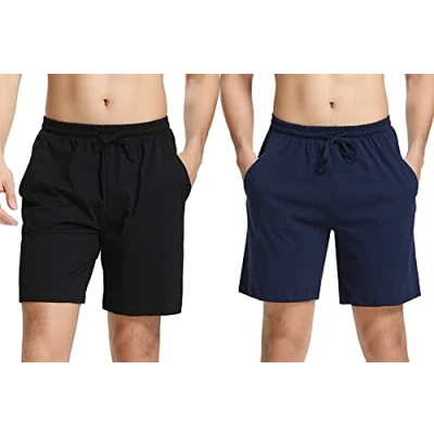 Imagen de Aseniza Pantalones Cortos Hombre 100% Algodon Pantalon Corto Pijama Elástico Verano a Cuadros Casa Pack 1&amp;5