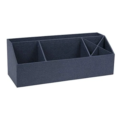 Imagen de Bigso Box of Sweden Organizador de escritorio con 4 compartimentos Bandeja clasificadora para notas, clips, bolígrafos, etc. Caja dividida tablero fibras y papel aspecto lino azul